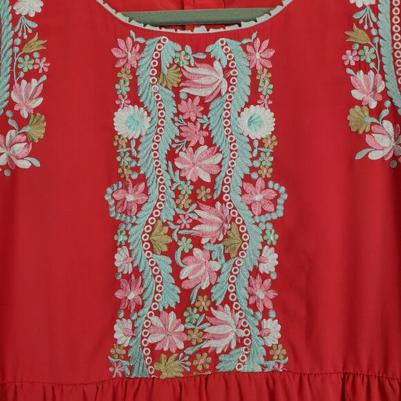 Anthropologie Pankaj & Nidhi Pink Cottagecore Maxi Dress XL Pastel Embroidered - Picture 3 of 14